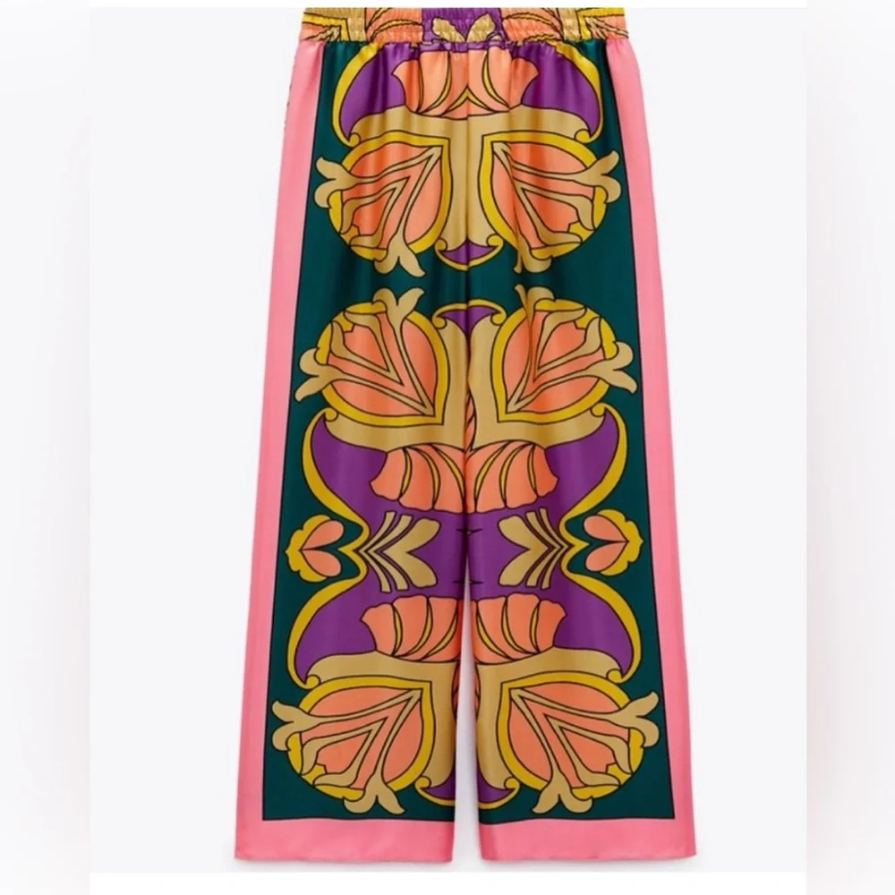 Zara Colorful Patterned Drawstring Pants - Picture 1 of 4